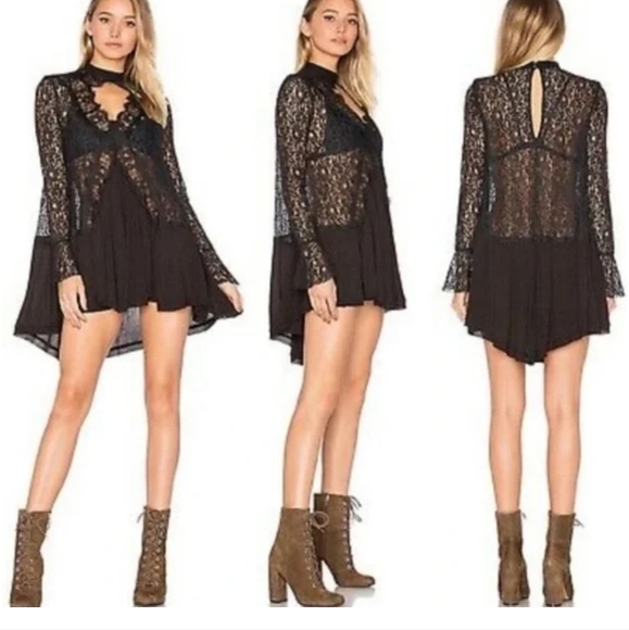Free people tell tale heart lace long sleeve tunic size xs - Picture 1 of 4
